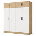 Armadio moderno a 8 ante, 200 × 55 × 220 cm, bianco e rovere naturale con maniglie nere