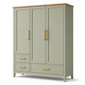 Armadio a 3 ante e 3 cassetti verde salvia, marrone naturale e oro, 150 × 55 × 200 cm