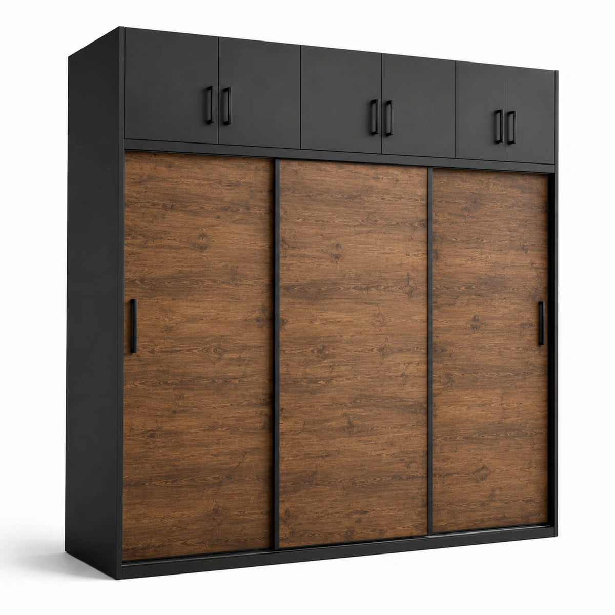 Armadio nero e marrone 240 × 60 × 240 cm con 3 ante scorrevoli e 6 ante superiori