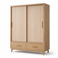Armadio effetto rovere naturale con 2 ante scorrevoli scanalate e 2 cassetti, 120 x 55 x 180 cm