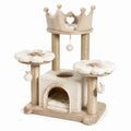 Tiragraffi multilivello 60 × 40 × 112 cm in sisal e peluche beige crema con cuccia e piattaforme
