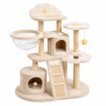 Albero tiragraffi beige 135 x 70 x 145 cm con cuccette, piattaforme, pali in sisal e amaca trasparente