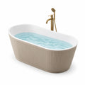 Vasca da bagno freestanding ovale in acrilico bianco e tortora, 170 × 80 × 58 cm, finitura scanalata