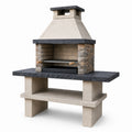 Barbecue da giardino in cemento refrattario beige, antracite e marrone con camino e piani laterali, 180 × 70 × 220 cm