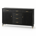 Credenza nera e oro 160 × 40 × 90 cm con 6 cassetti, 2 ante scanalate e 2 ripiani