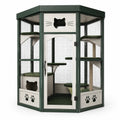 Recinto per gatti da esterno 120 × 120 × 180 cm verde scuro e bianco con rete metallica, piattaforme e tiragraffi