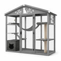 Recinto per gatti da esterno multilivello in legno grigio con rete metallica, 180 × 100 × 190 cm
