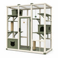 Recinto da esterno per gatti in legno e rete metallica 180 × 100 × 200 cm, bianco e verde, con casette, piattaforme e tiragraffi