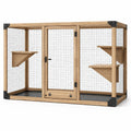 Recinto per gatti in legno naturale e rete metallica con porta e 3 ripiani, 180 × 80 × 120 cm