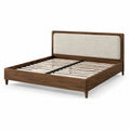 Letto matrimoniale 160 × 200 cm in legno marrone con testiera imbottita beige e rete a doghe