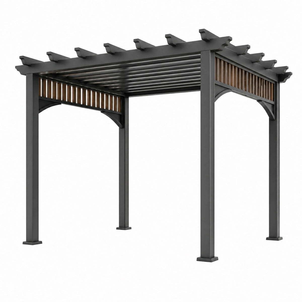 Pergola autoportante da giardino 300 × 300 × 250 cm in metallo antracite e marrone con tetto a lamelle