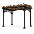 Pergola da giardino 300 × 300 × 250 cm in metallo nero con lamelle marroni effetto legno