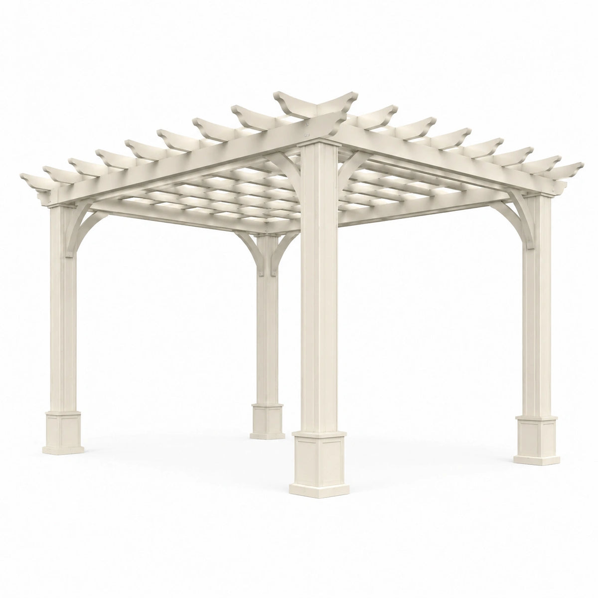 Pergola autoportante in legno bianco crema 305 × 305 × 244 cm con copertura aperta a griglia