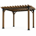 Pergola da giardino in legno marrone e metallo nero con tetto a lamelle, 400 × 300 × 250 cm