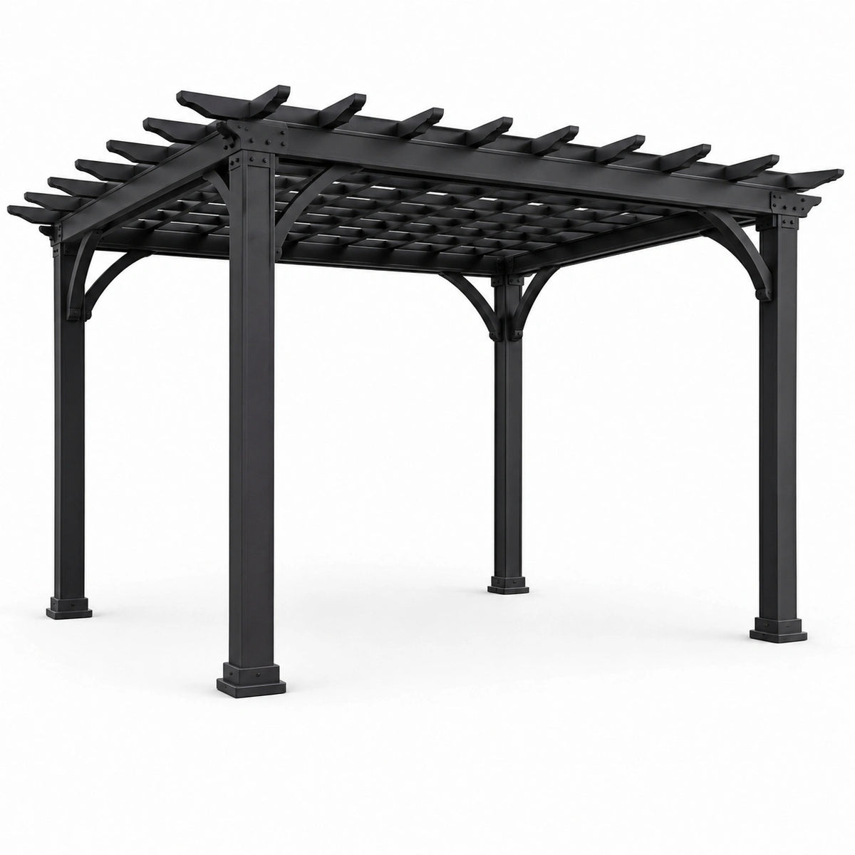 Pergola autoportante da esterno in metallo nero con tetto a griglia, 360 × 300 × 250 cm