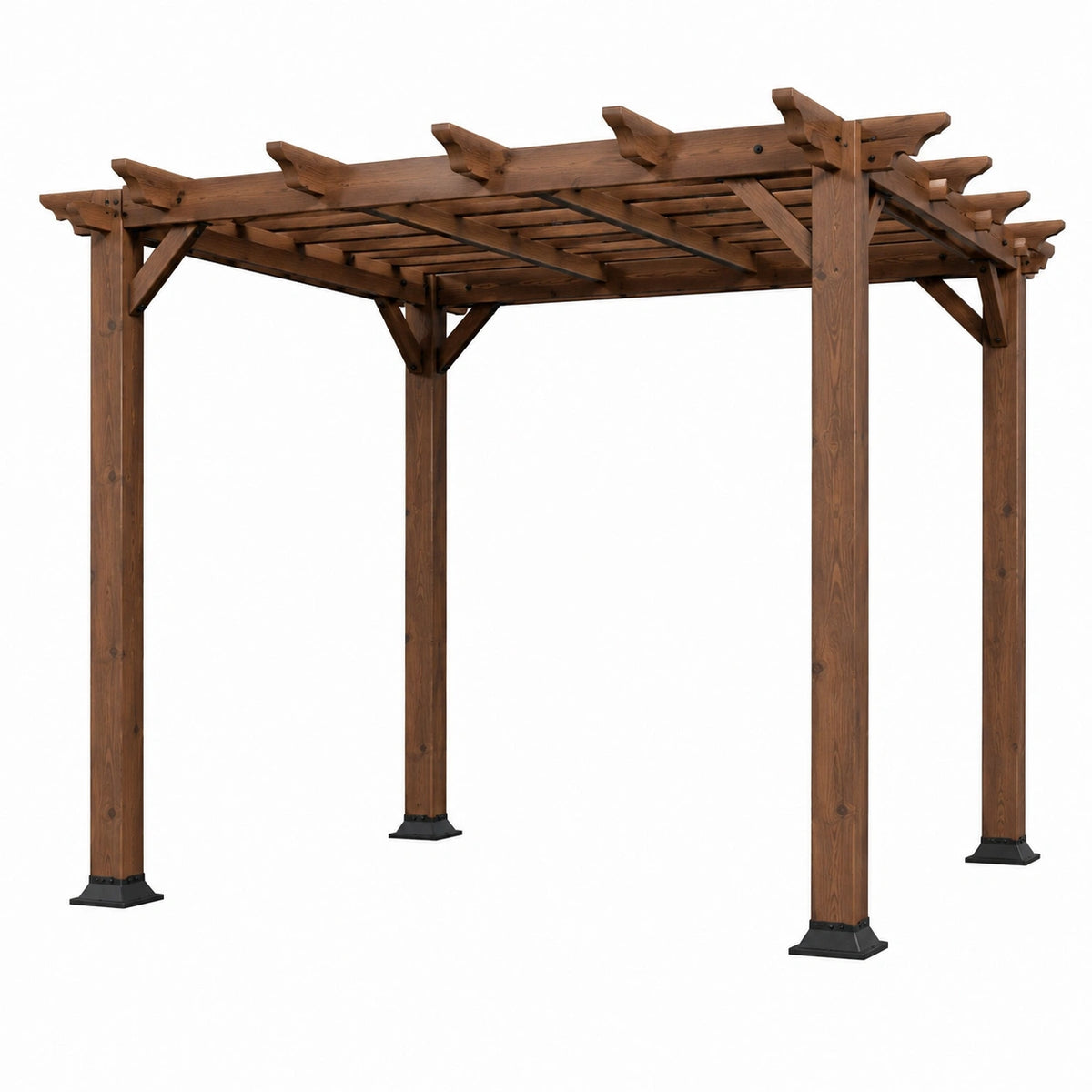 Pergola da giardino in legno marrone e nero 305 × 305 × 244 cm con tetto a listelli in stile rustico