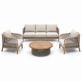 Set da giardino beige e grigio, divano 190 × 80 × 80 cm, 2 poltrone 78 × 80 × 78 cm e tavolino Ø 90 × 38 cm