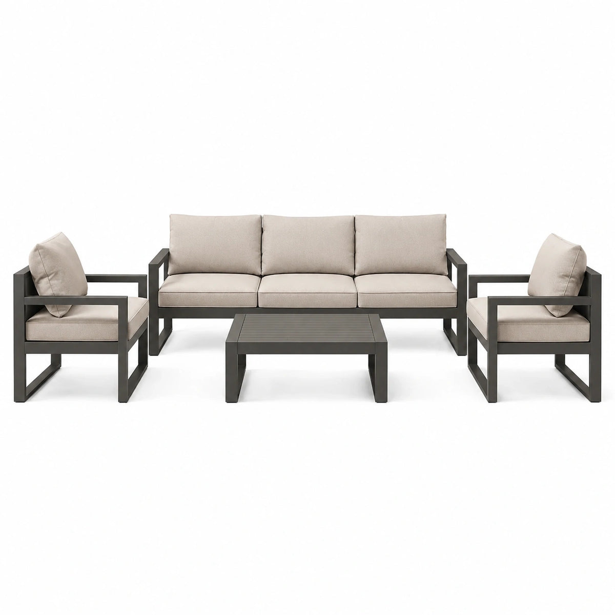 Set da giardino 4 pezzi antracite e beige con divano 198 × 78 × 78 cm, 2 poltrone 74 × 78 × 78 cm e tavolino 110 × 60 × 40 cm
