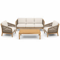 Set da giardino 4 pezzi con divano a 3 posti 204 × 82 × 78 cm, 2 poltrone 76 × 82 × 78 cm e tavolino 110 × 60 × 40 cm, beige, marrone naturale e tortora