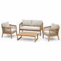 Set da esterno 4 pezzi marrone naturale e beige con divano 128 × 72 × 78 cm, 2 poltrone 68 × 72 × 76 cm e tavolino 90 × 55 × 38 cm