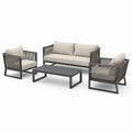Salotto da giardino 4 pezzi antracite con corda tortora e cuscini beige, divano 145 × 75 × 78 cm, 2 poltrone e tavolino