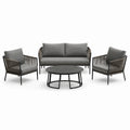Set da giardino 4 pezzi grigio, nero e marrone con divano 128 × 72 × 78 cm, 2 poltrone 68 × 72 × 78 cm e tavolino Ø 80 × 38 cm