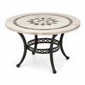 Tavolo rotondo da giardino Ø 90 × 72 cm con piano a mosaico beige e grigio e struttura nera