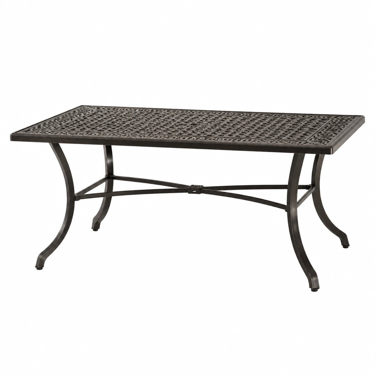 Tavolo da giardino rettangolare in alluminio bronzo-marrone scuro 152 × 97 × 73 cm con piano traforato ornamentale